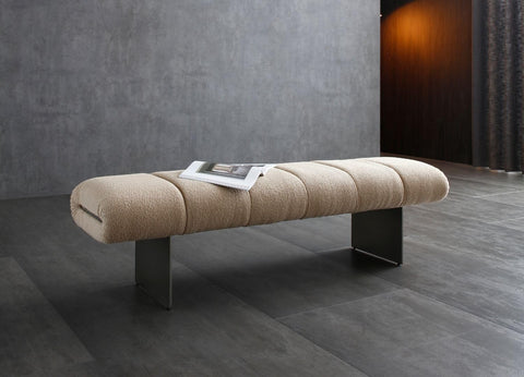 Whiteline Modern Living Elena Bench, Upholstered in Boucle Fabric OHM-B2338, with Brushed Nickel Stainless Steel Legs OHM-WJ01
