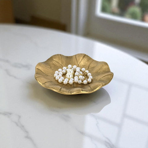 Hypatia 5.75" Cast Iron Lily Pad Trinket Dish - Gold Finish - for Table, Shelf, or Vanity Display - by Cheungs