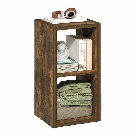 Furinno Cubicle Book Shelf, 2-Cube Bookshelf, Extra Thick Frame Horizontally & Vertically Reversible Bookcase with Open Back, 14.6" x 16" x 30", for Living Room, Bedroom, Home Office, Amber Pine
