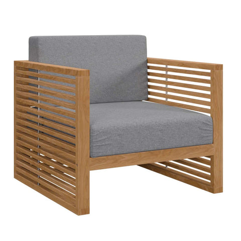 Modway Carlsbad Modern Fabric/Teak Wood Outdoor Armchair in Gray/Natural