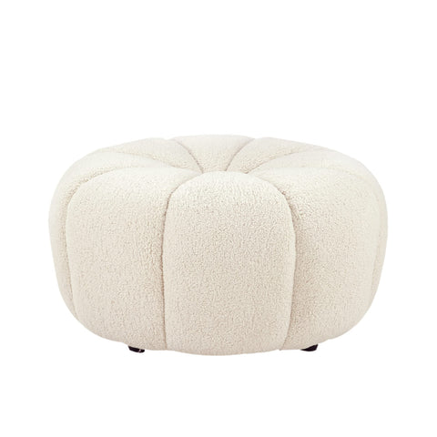 Pasargad Home Noho Pompeii Design Ottoman, Round Shape Cream/Black Fabric Ottoman for Living Room, Bedroom, Home Dining
