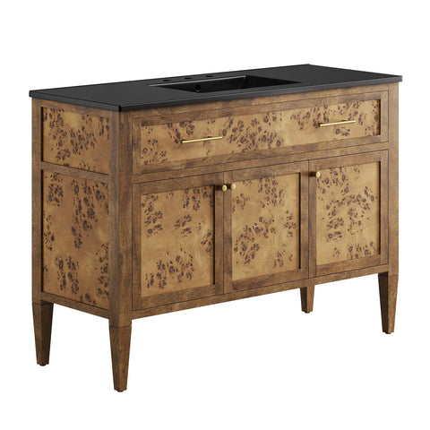 Modway Elysian 48" Burl Wood Single Bathroom Vanity in Black Brown with Ceramic Sink Basin