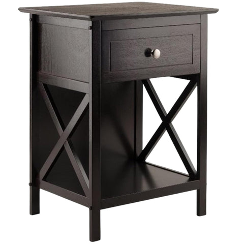 Oakestry Blair Accent Table with Drawer & Open Cabinet, Wainscoting Side Panels, Solid/Composite Wood, Coffee Finish Nightstand or End Table