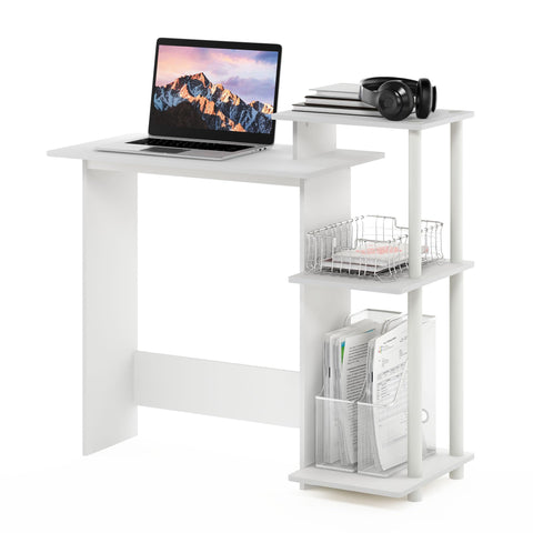 Furinno EFFICIENT Desk, 28.6" Wide Gaming Desk with 3 Open Side Shelves, Laptop Notebook Computer Desk, Office Desk for Home Office, Study Room, Dorm, Bedroom, White