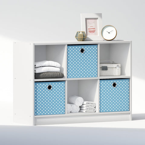 Furinno Cubic Multipurpose Clothing  and Closet Storage Organizer Shelf with Bin Drawers 6-Cube White/Light Blue