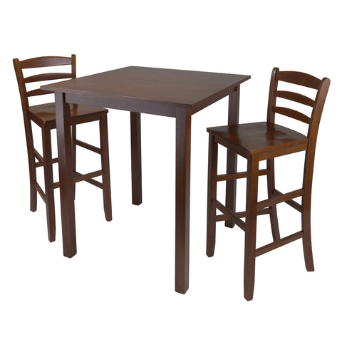 Oakestry Parkland 3-Pc High Table Set with Ladder-Back Bar Stools, Solid Wood Pub Table & Chairs, Square 38.98" Dining Table, Warm Walnut Finish