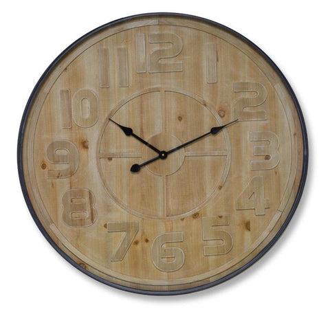 Melrose International Natural Wooden Wall Clock with Metal Frame 31.5" D