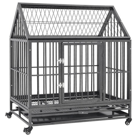 vidaXL Dog Cage Black and Silver Steel 36.2 x 24.4 x 41.7 in