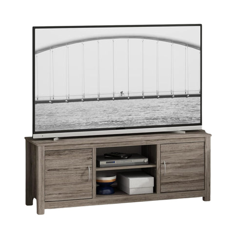 Oakestry Classic TV Stand with Storage for TVs up to 65 Inch, Rustic Oak Finish, Entertainment Center with Cabinets & Adjustable Shelves