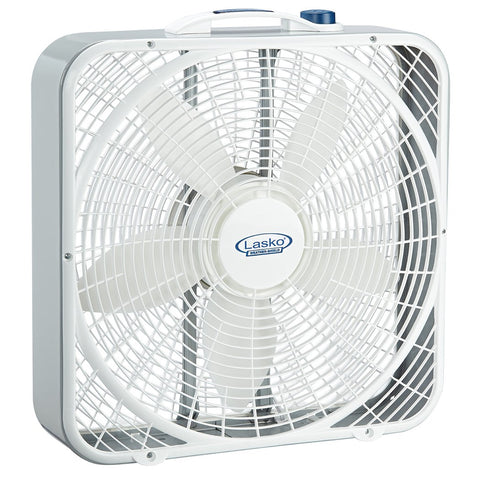 Lasko Weather-Shield Performance Box Fan, 3 Speeds, Innovative Wind Ring System for Up to 30% More Air, Carry Handle for Bedroom, Office, Home, 20 Inch, White, 3720