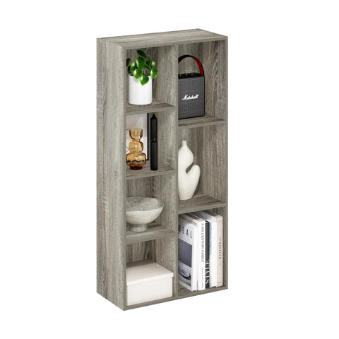 Furinno LUDER Book Shelf, 7-Cube Bookshelf, Bookcase with Open Shelves, 9.4 x 19.5 x 41.7, Easy Assembly, for Living Room, Bedroom, Home Office, French Oak