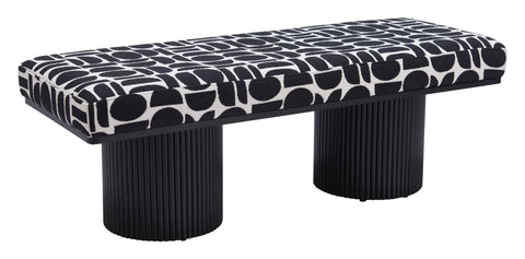 Zuo Botoia Bench Black & White, Black Bench, Modern Style, Textured Weave, Seats up to 2, Plywood, Indoor Living, 48.4" W x 18.1" D x 16.9" H