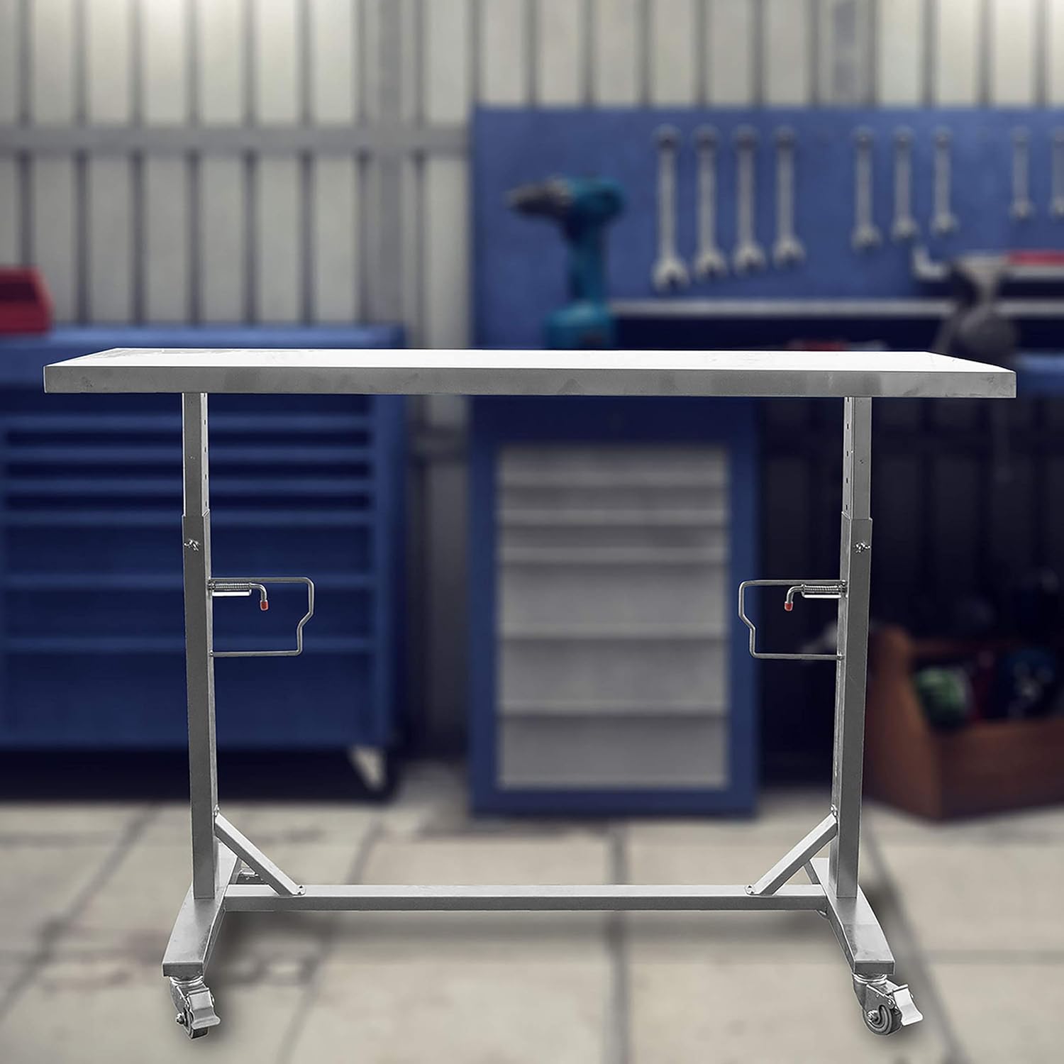 Sportsman Series Stainless Steel Adjustable Height Work Table With Rolling Locking Casters