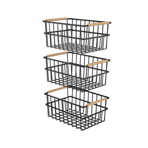 Oceanstar Metal Wire Organizer Bin Handles WBHB1910 Basket Set, One-Size, Black, 3 Count