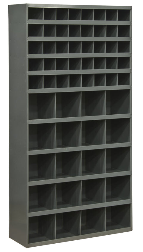 Durham 730-95 Cold Rolled Steel Opening Parts Tall Bin Cabinet with Slope Shelf Design, 12" Length x 33-3/4" Width x 64-1/2" Height, 60 Opening Bins, Gray Powder Coated Finish