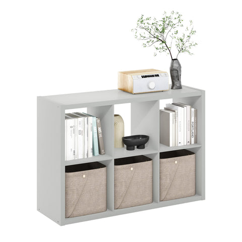 Furinno CUBICLE Book Shelf, 6-Cube Bookshelf, Extra Thick Frame Horizontally & Vertically Reversible Bookcase with Open Back, 14.6" x 44" x 30", for Living Room, Bedroom, Home Office, Light Grey