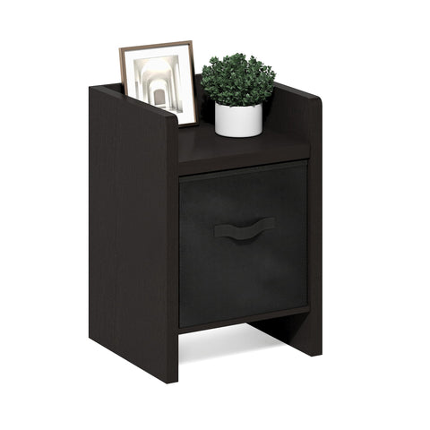 Furinno Viola Side Table, Thick Frame End Table with Storage Bin, Night Stand, Bedside Table, for Living Room, Bedroom, Dark Oak