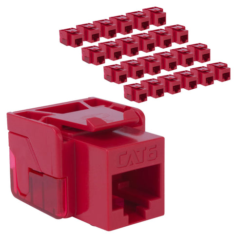 ICC CAT6 Keystone Jack with Inline IDC No Pair Split Wiring (Easier Termination) UL Listed PoE++ TAA Compliant for Wall Plate or Patch Panel, Works with JackEasy Termination Tool, Red, 25 Pack