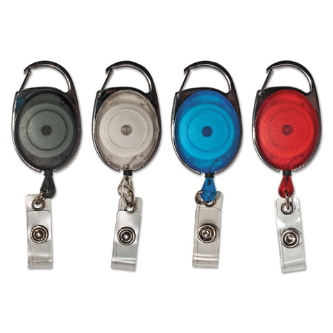 Carabiner-Style Retractable ID Card Reel 30 inch Extension Assorted Colors 20/Pack