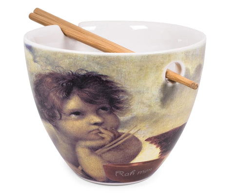 Bowl Bop Cherub Fine Art Japanese Ceramic Dinnerware Set | Includes 16-Ounce Ramen Noodle Bowl and Wooden Chopsticks | Asian Food Dish Set for Home & Kitchen