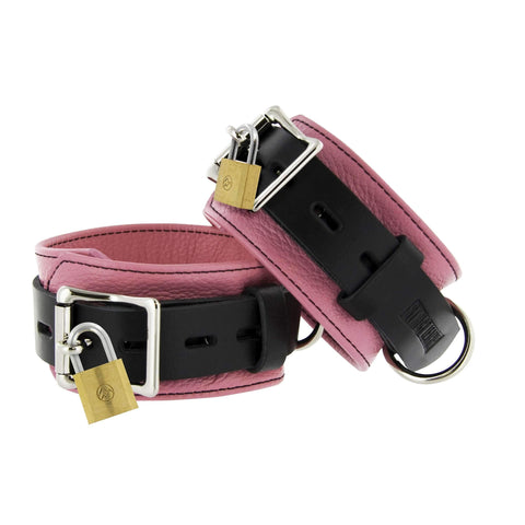 Deluxe Locking Pink and Black Ankle Cuffs