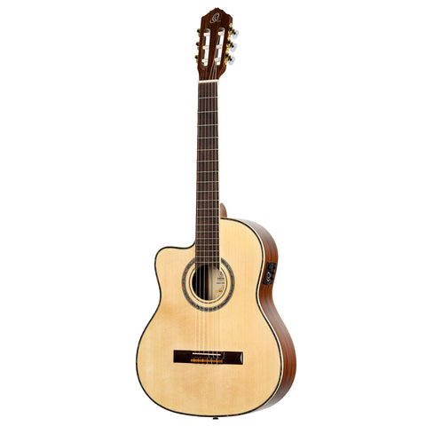 Ortega Guitars 6 String Family Series Pro Left-Handed Solid Top Acoustic-Electric Nylon Classical Guitar w/Bag, Full (RCE141NT-L)
