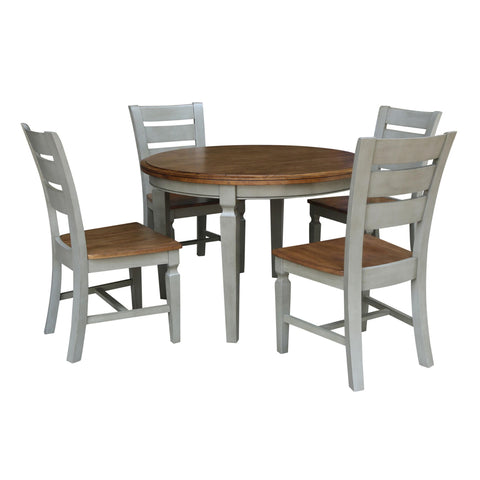 IC INTERNATIONAL CONCEPTS 44 in Round Wood Dining Table with 4 Ladderback Chairs in Hickory/Stone