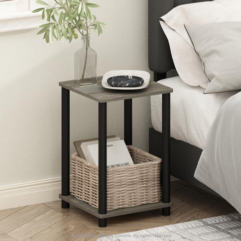 Furinno Turn-N-Tube Nightstand Bedside Table French Oak/Black