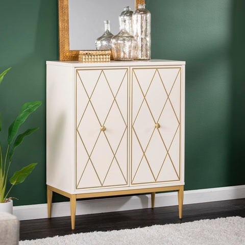Southern Enterprises SEI Furniture Marradi Engineered Wood and Iron Bar Cabinet in White