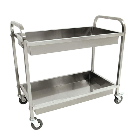 Bayou Classic 4873 Stainless Serving Cart Features Two Trays w/ Galley Rails to Keep Items in Place Locking Casters Easily Transportable Perfect For Parties to Hold All Entertaining Essentials