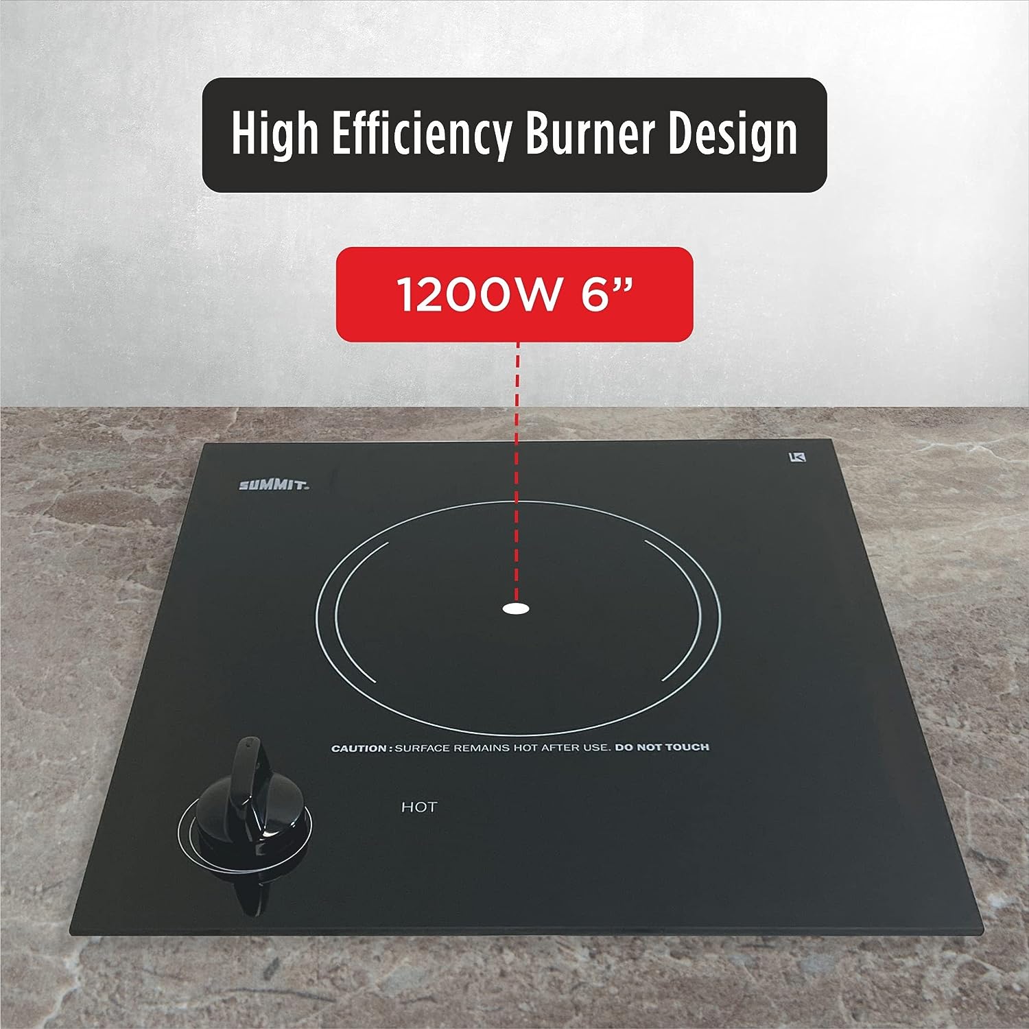 Summit CR1115 12" Wide 115V 1-Burner Radiant Cooktop, Smooth Black Ceramic Glass, 115V, 1200W, ADA Compliant, Safety Heat Indicator, Easy to Clean