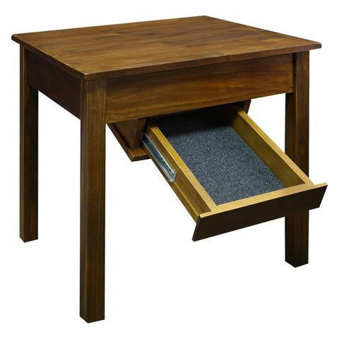 Oakestry Kennedy End Table Warm Brown Solid Wood Hidden Concealed Drawer Secure Storage Modern Living Room Side Table Stylish Durable Construction Easy Assembly Functional Compact Furniture