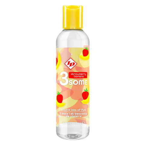 ID Lubricants 3some Flavored Sensual Massage – Strawberry Banana Oral Delight & Warming Fun for Couples Pleasure - 4 fl oz 3in1 Sensual Massage Lube