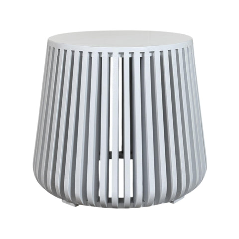 Carolina Chair & Table Cascade 24? x 21? Slatted Bell Shaped Side Table – Solid Acacia Wood Accent Table with Layered Open Slat - Fully Assembled Round End Table for Living Room, Entryway (Whitewsah)