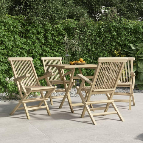 Oakestry Folding Garden Chair Set of 4 Grey Solid Teak Wood Standard â€“ Outdoor Patio Seating, Weather Resistant Furniture