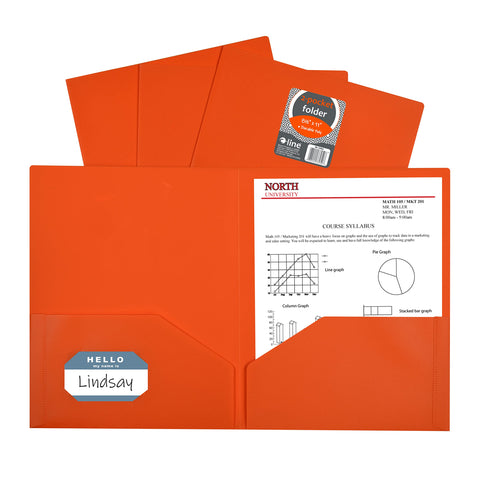 C-Line Two-Pocket Heavyweight Poly Portfolio, For Letter Size Papers, Includes Business Card Slot, 1 Case of 25 Portfolios, Orange (33952-25)