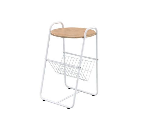Proman Products Coto Small Magazine Side Round Table, White End Table with V-Shape Magazine Holder for Small Spaces, Living Room & Bedroom Nightstand, 16" W x 15D x 26" H