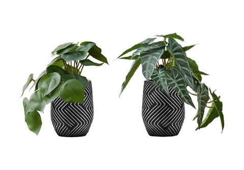 Monarch Specialties I 9559 Artificial Plant, 8" Tall, Alocasia, Set of 2, Decorative, Green Leaves