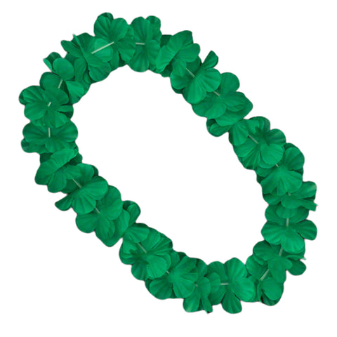 blinkee Green Satin Hawaiian Lei Necklace with Exotic Tropical Flowers