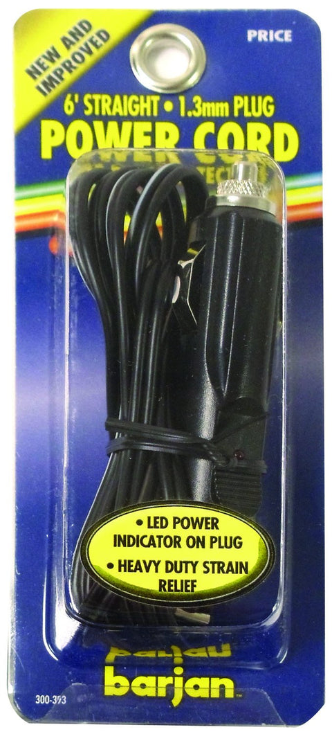 Barjan 6' STRAIGHT RADAR POWER CORD FUSED LED 1.3MM