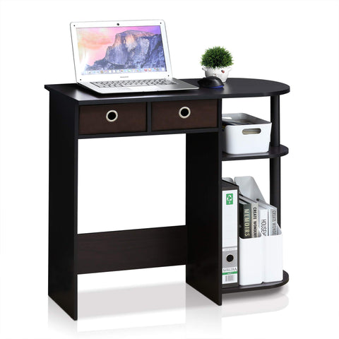 Furinno GO GREEN Desk, 31.5" Wide Gaming Desk with 2 Side Shelves and Storage Bins, Computer Desk, Office Desk for Home Office, Study Room, Dorm, Bedroom, Dark Walnut