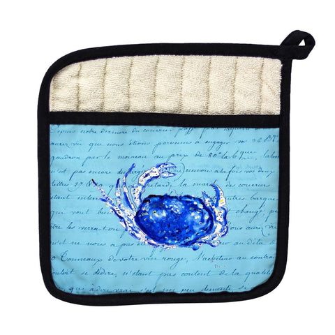 Betsy Drake PT351 Blue Script Crab Pot Holder