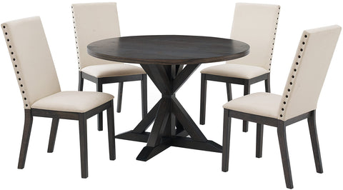 Hayden 5-Piece Round Dining Table Set For 4 Slate/Cream - Table & 4 Upholstered Chairs