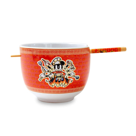 Disney Mickey Mouse Wild Wok Ceramic Dinnerware Set | Includes 20-Ounce Ramen Noodle Bowl and Wooden Chopsticks