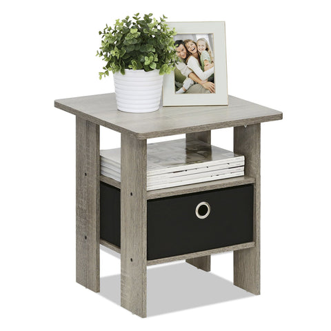 Furinno ANDREY Side Table, End Table, Night Stand with Open Shelves and Storage Bin, Bedside Table, for Living Room, Bedroom, French Oak