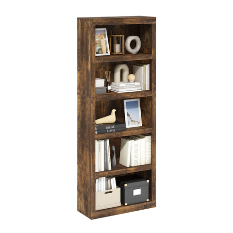 Furinno Rail Book Shelf, 5-Tier Bookshelf, Bookcase with Open Shelf, 10.1 x 24.6 x 63.5, for Living Room, Bedroom, Home Office, Amber Pine
