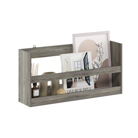 Furinno HERMITE Floating Shelves for Wall, Wall Shelf, Floating Shelf, Wall Mounted Shelves for Bathroom, Bedroom, Living Room, Home Office, Grey Oak