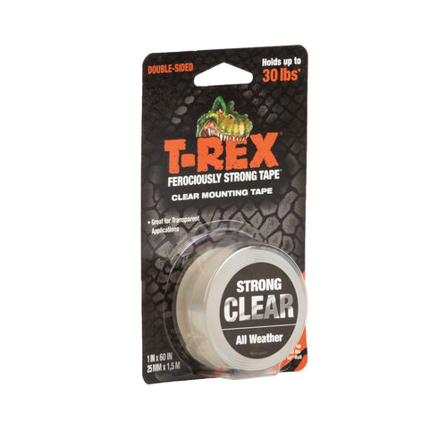 T-Rex Strong Hold Clear Double Sided Mounting Tape, Heavy Duty, All Weather Indoor and Outdoor Use, Clear, 1 in x 60 in, 1 Roll (285338)