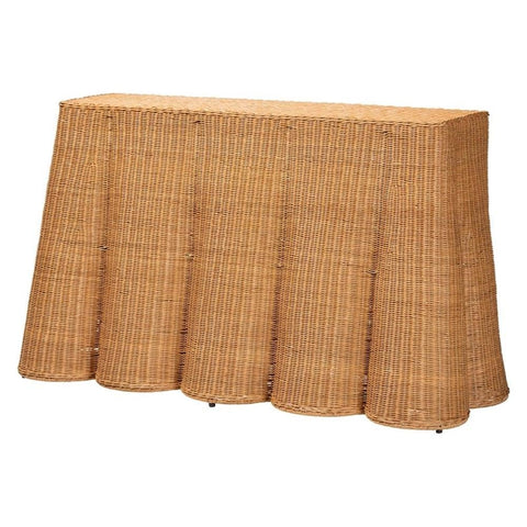 bali & pari Palm Bohemian Honey Scallop Rattan Console Table