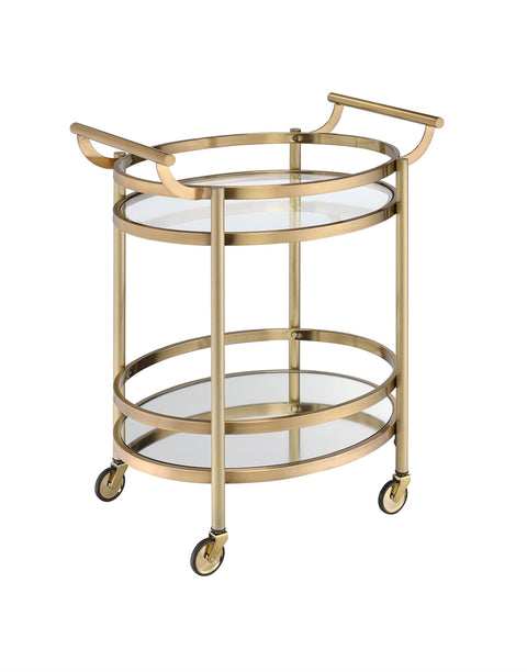 Acme Lakelyn Metal Frame Serving Cart with Bottom Shelf in Glass and Bronze
